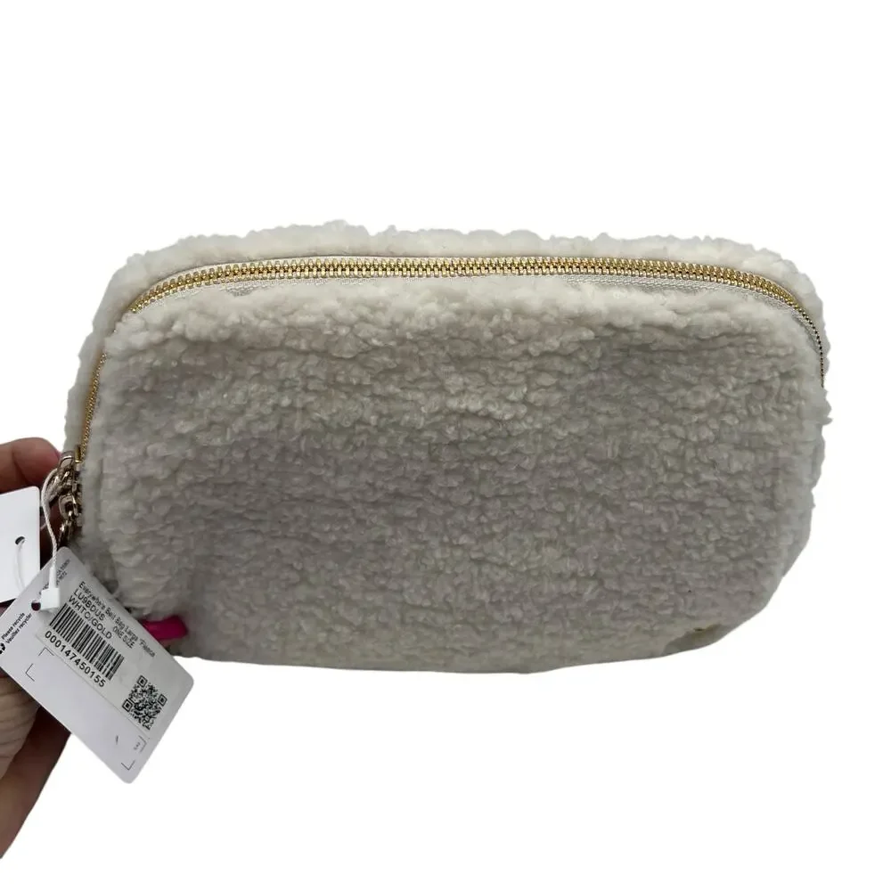 Lululemon Sherpa Fleece Crossbody Everywhere Belt Bag Gold Logo Winter White Y2K